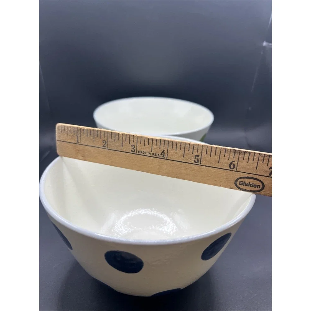 2pc Set World Market Ceramic Noodle Bowl Polka Dot Blue & Green